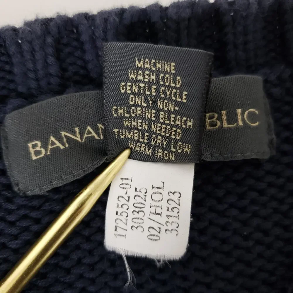 Banana Republic Fisherman Cable knit Sweater Navy Cotton Crew neck Y2K Large